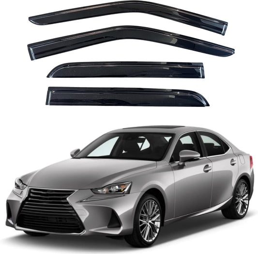 KPY Window Visor Compatible with Lexus IS200t IS250 IS300 IS350 ISF 2014-2020, 4PC Rain Guard Side Window Vent Deflectors Tape-On Mugen Style, 2014 2015 2016 2017 2018 2019 2020