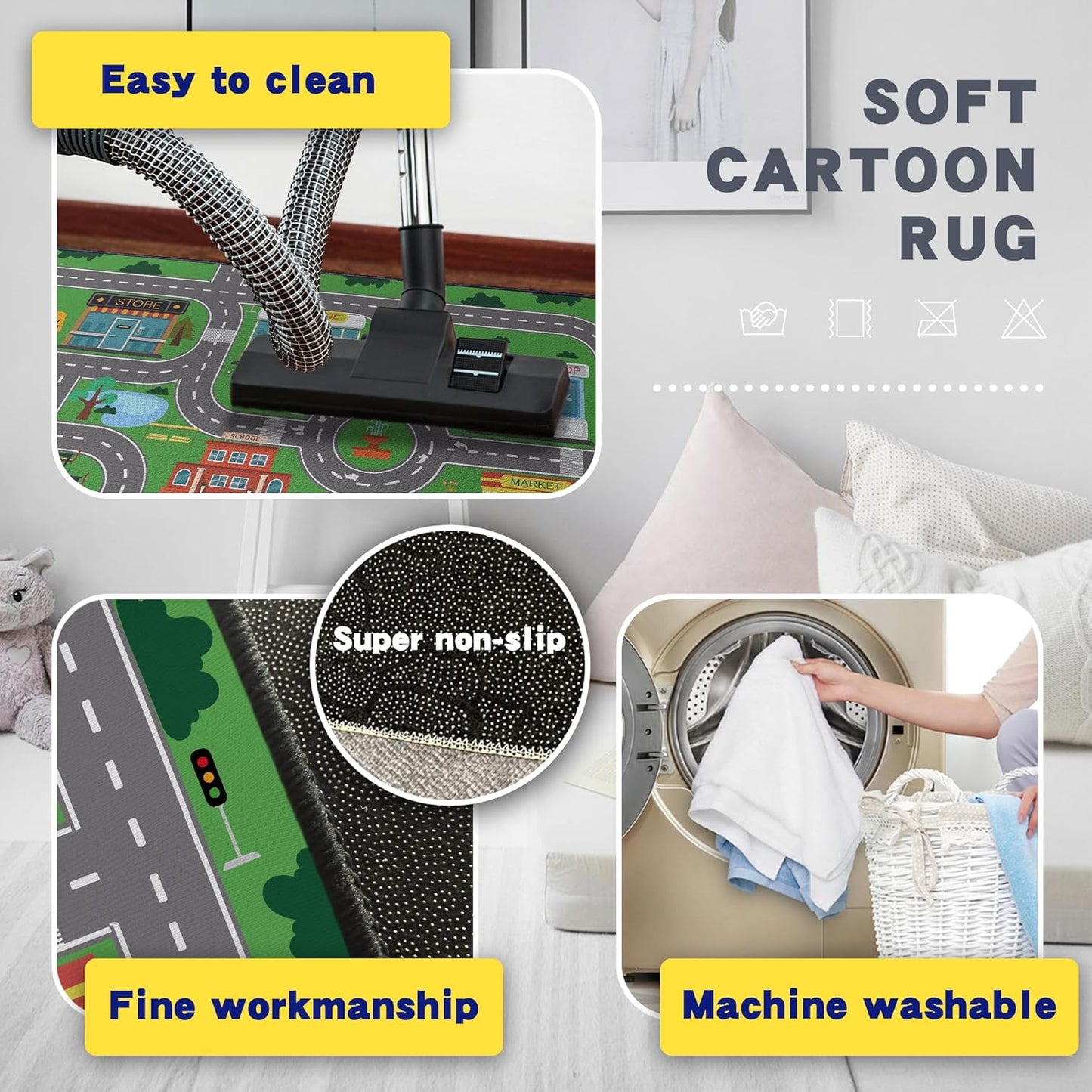 Play Rug for Playroom 2x3 Car Mat Town City Road Map for Boys Bedroom Fun Car Play Area Carpet Non-Slip Washable