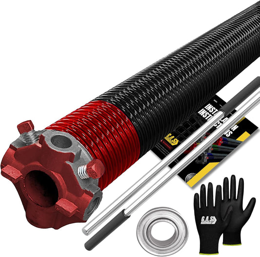Garage Door Torsion Spring 225x1.75x27 Includes 1” Steel Bearing, Non-Slip Gloves, and Winding Bars for Left Side of Garage Door Precision E-Coating 5-Year Warranty Min. 30,000 Cycles (Red Cone)