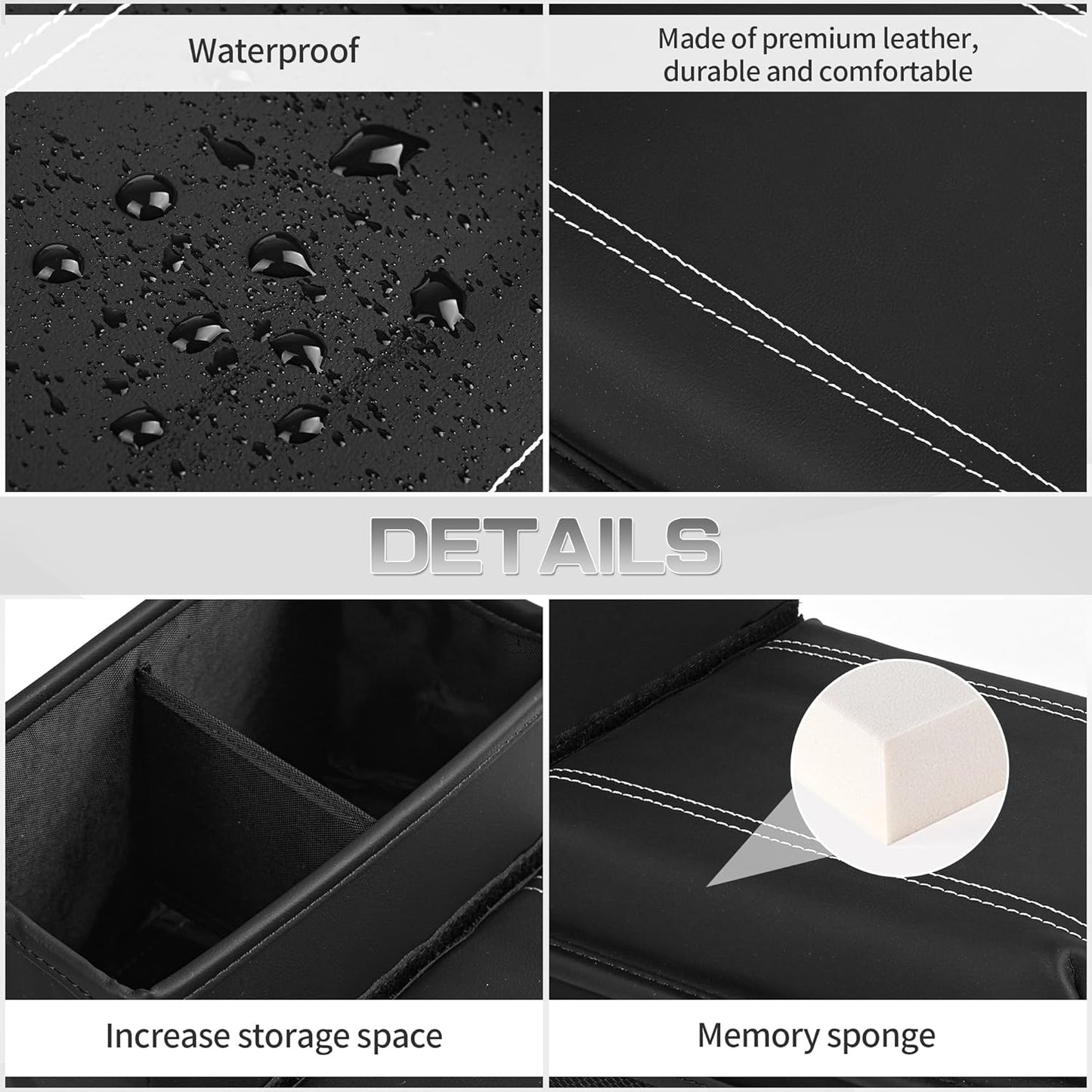 JEYODA Upgraded Car Armrest Cover,Premium Leather Car Armrest Cover Cushion with Storage Holder, Caddy for car (black)