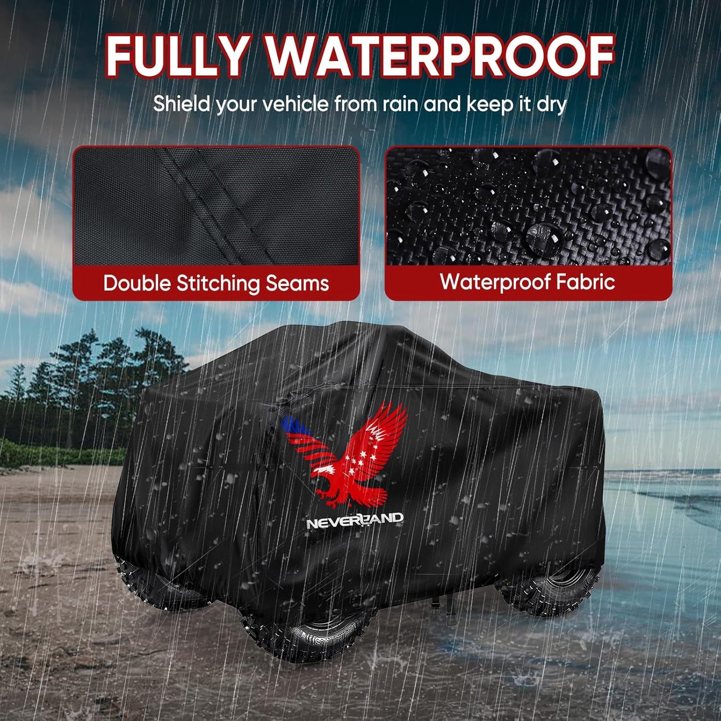 Neverland ATV Cover, Waterproof Heavy Duty 4 Wheeler Cover with Buckle, Dustproof Anti UV Windproof All Weather Outdoor Storage Quad Cover for Polaris Sportsman Yamaha Honda Coleman