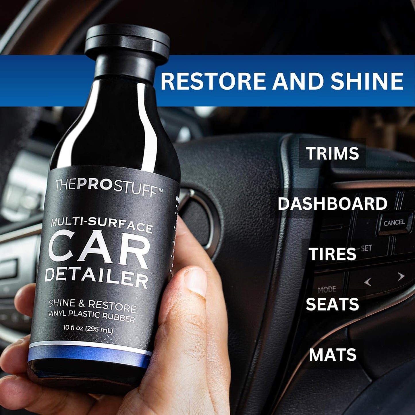 Multi-Surface Car Detailer | Trim Shine, Tire Shine, Interior Shine | Easy Apply, Long Lasting, No-Residue Formula | Back to Black Trim Restorer | Safe Car Detailing
