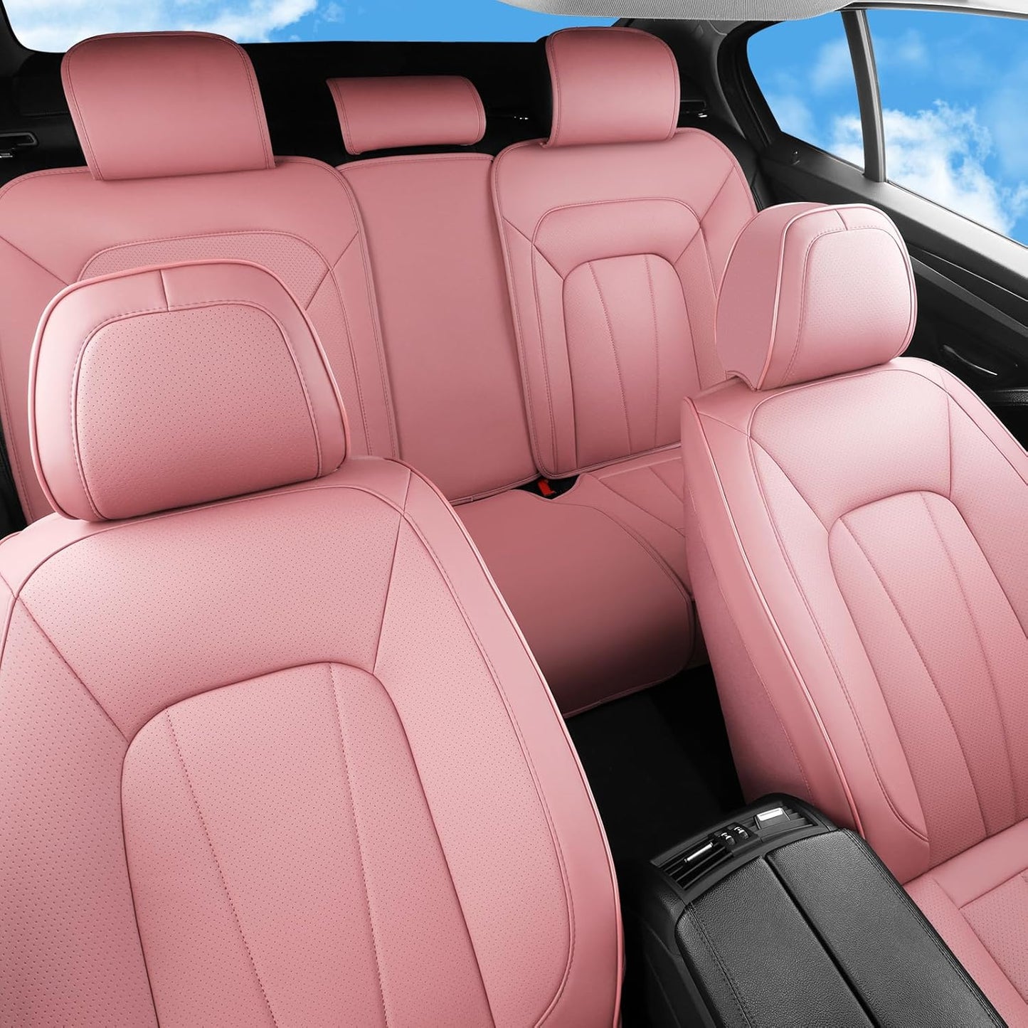 Pink Car Seat Covers,5 Seats Universal Seat Covers for Cars,Luxury Leather Comfortable Automotive Car Seat Protector Universal Fit for Most Cars SUV Sedans
