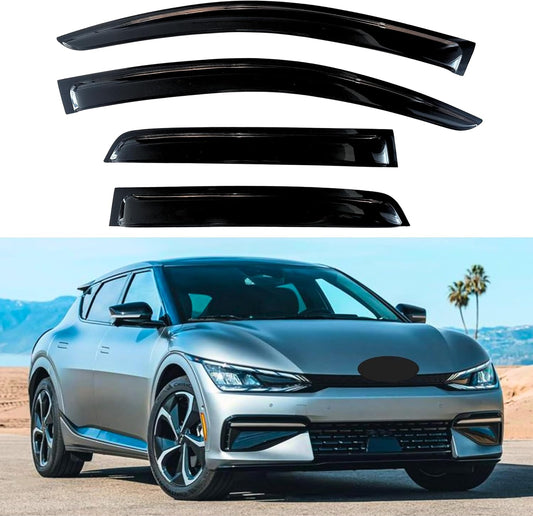 KPY Window Visor Compatible with Kia EV6 2022-2024 (Excludes Turbo), 4PC Rain Guard Side Window Vent Deflectors Tape-On Style, 2022 2023 2024