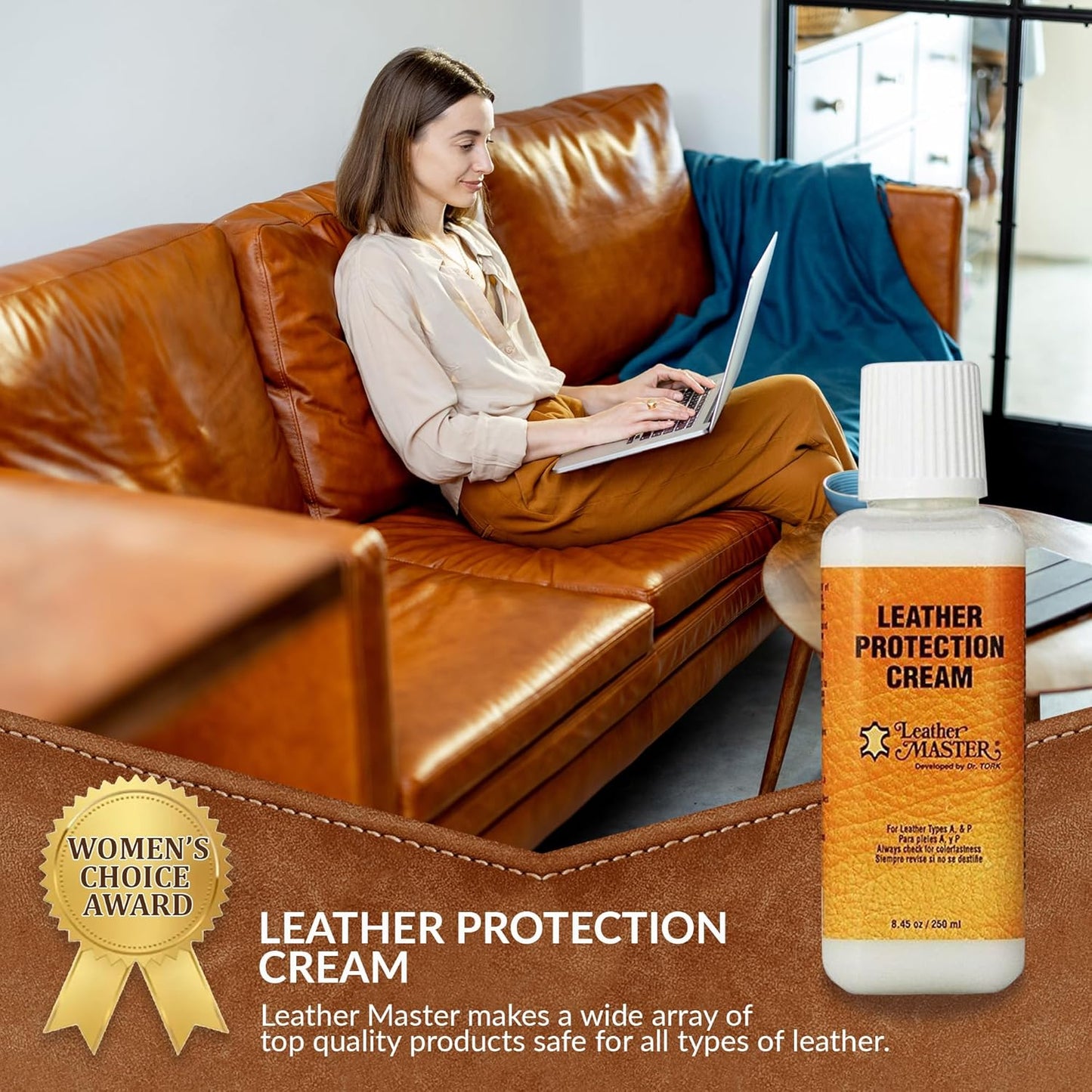 LEATHER MASTER 250ML Leather Protection Cream - Leather Cleaner and Conditioner for Couch Clothes Purses Shoes Boots Car Leather Water Based Formula