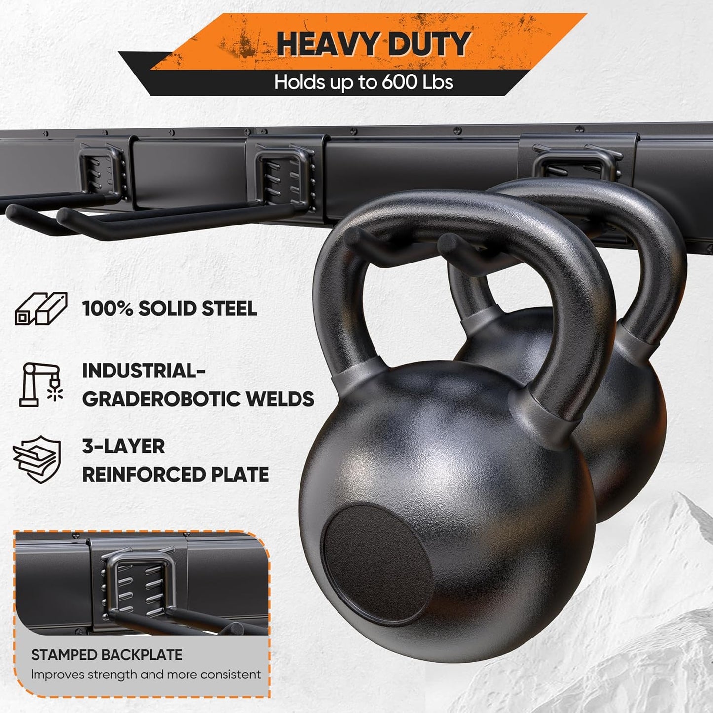 Garden Tool Organizer Wall Mount, 48 inches Tool Storage Rack with Adjustable Hooks, 600lbs Adjustable Heavy Duty Metal Hooks, Yard Shed Rack Holder System Hanging Rake Broom Mop, Father's day gifts