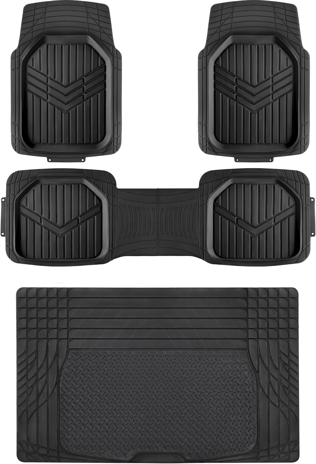 Amazon Basics 4-Piece Heavy Duty PVC Floor Mats with Cargo Liner and Rear, Waterproof Trim To Fit Car Mats, Black