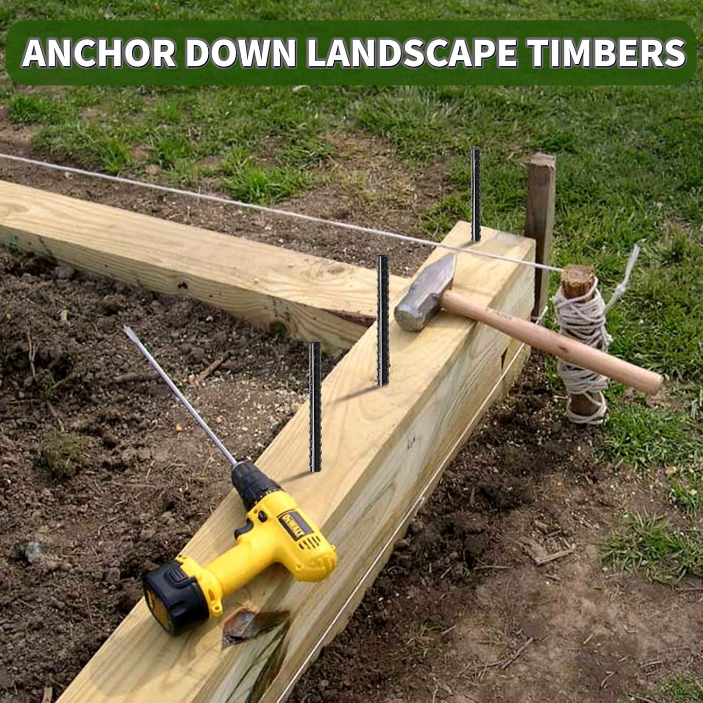 16 inches Rebar Stakes Heavy Duty (34-Pack) Metal Spikes for Concrete Timber, Garden Plant, Straight Steel Stakes for Tent, 3/8" Thickness Ground Anchors with Chisel Point End, Black