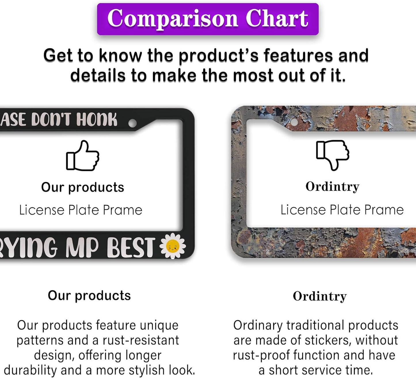 License Plate Cover Black and White License Plate Frames Please Don’t Honk I'm Trying My Best Aluminum Metal Car Accessory 2 Pack with Screw Covers Set