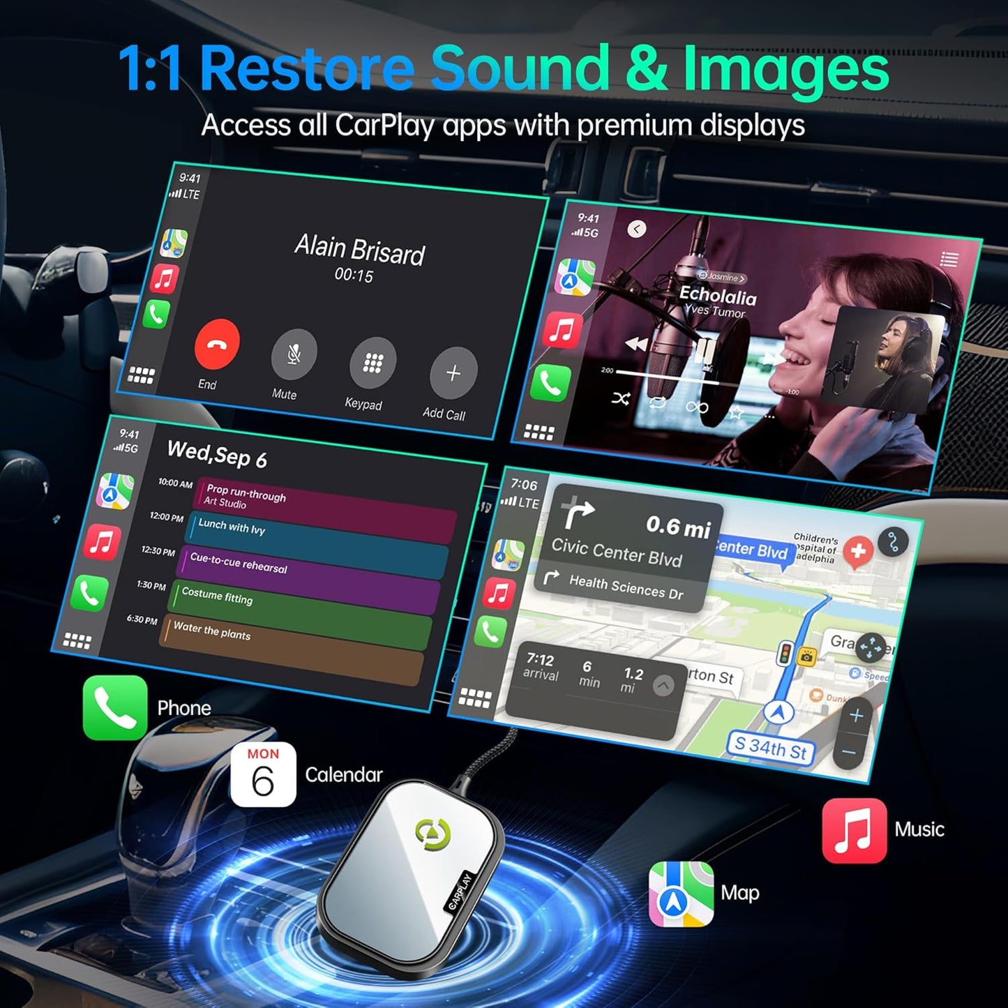 Wireless CarPlay Adapter for Apple iPhone, Converts Factory Wired CarPlay to Wireless CarPlay 2024 Upgrade Plug & Play Auto Connect Fast Easy Use for Cars from 2017 & iPhone iOS 10+ Matte Black