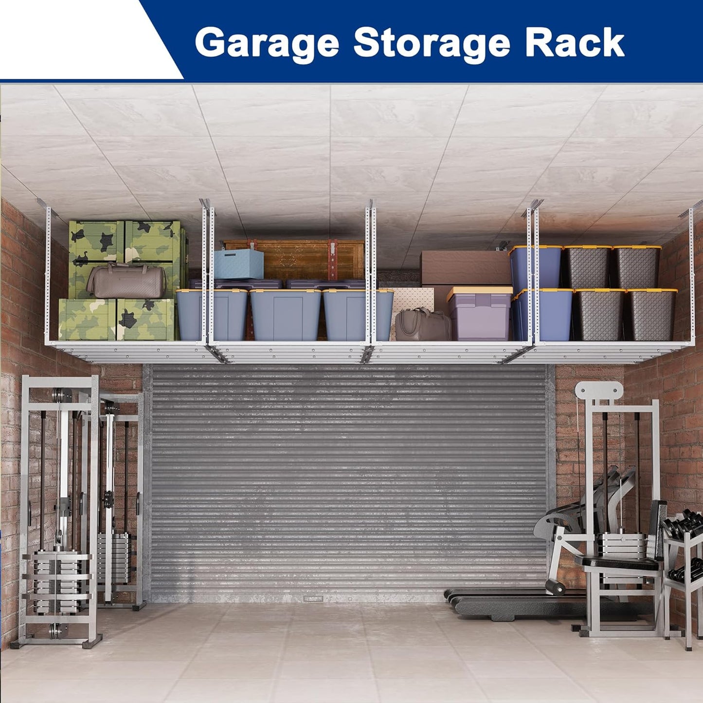 GIOTORENT 3x6FT Heavy Duty Overhead Garage Storage Rack - Adjustable Ceiling Shelving with 520lbs Weight Capacity, Metal Garage Organization System, White