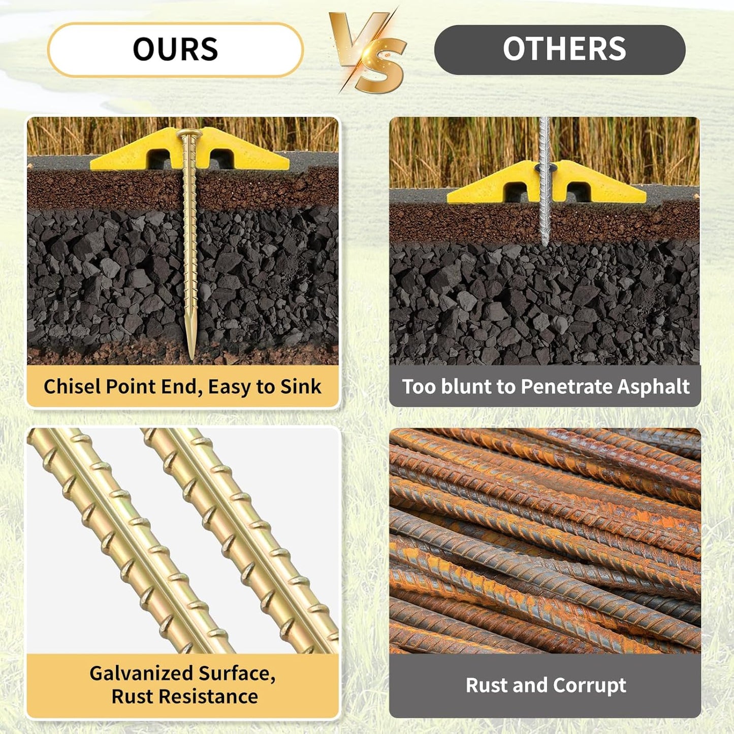 16 Inch Rebar Stakes (20 Pack) 1/2 Inch Diameter Galvanized Steel Ground Anchors Heavy Duty Anchoring Spikes for Speed Bump, Parking Curb and Tent