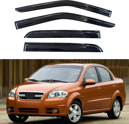 KPY Window Visor Compatible with Chevrolet Chevy Aveo Sedan 2007-2010, 4PC Rain Guard Side Window Vent Deflectors Tape-On Mugen Style, 2007 2008 2009 2010