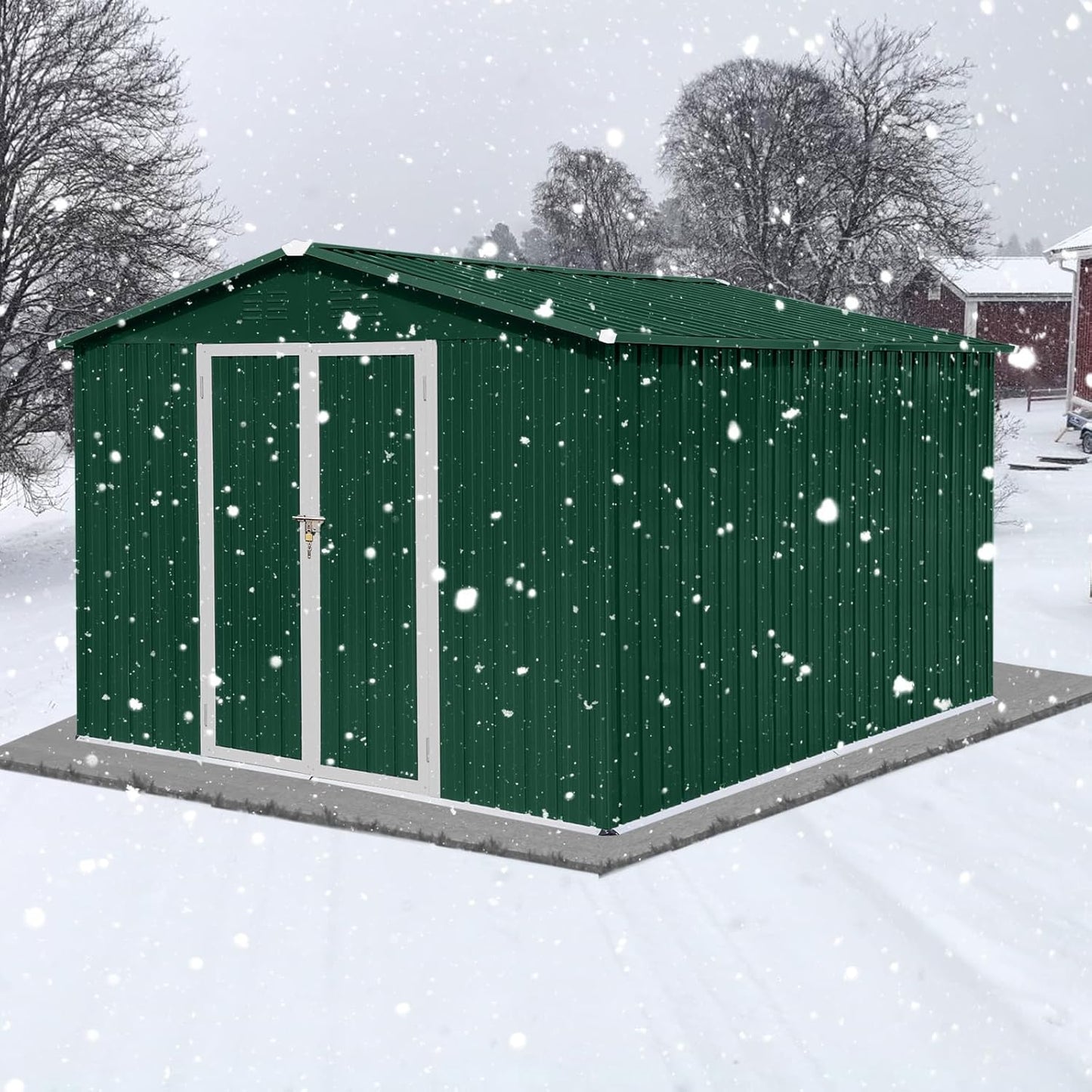 10 x 8 FT Outdoor Storage Shed, Metal Garden Tool Shed with Slooping Roof, Lockable Doors and Aluminum Frames, Easy to Assemble for Garden, Patio, Lawn, Green