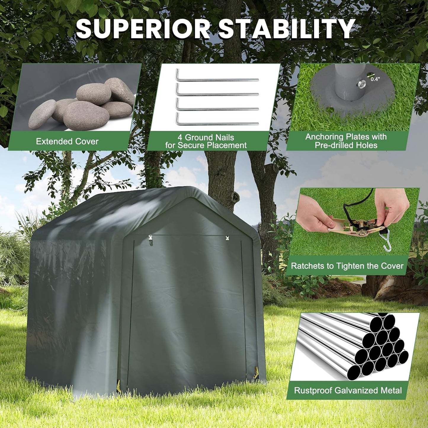 Tangkula 6x6.5Ft Portable Shed, Outdoor Storage Shelter with Waterproof Cover & Roll-up Zipper Door, Ratchet Strap, Heavy Duty Portable Storage Tents for Outside, Bikes, Garden Tools, Motorcycles