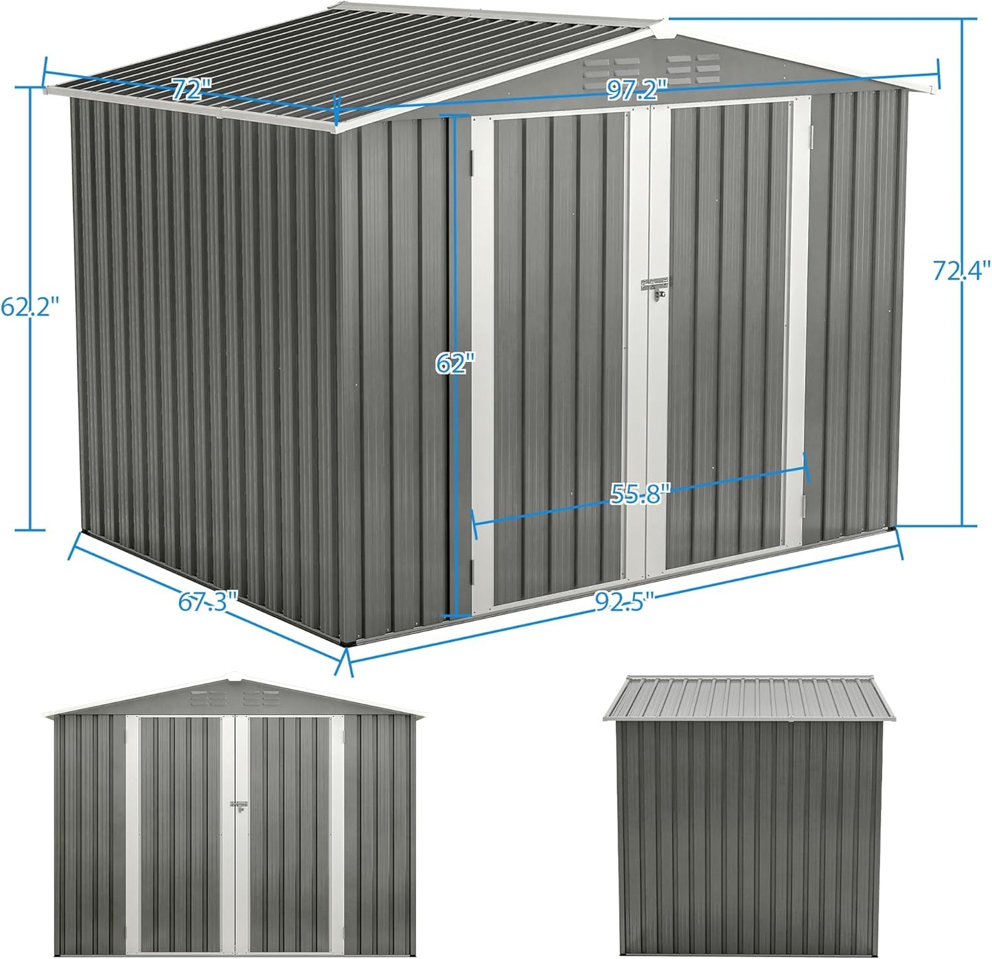 8x6 FT Outdoor Tool Storage Shed with Metal Foundation & Lockable Doors, All Weather Metal Sheds for Garden, Patio, Backyard, Lawn,