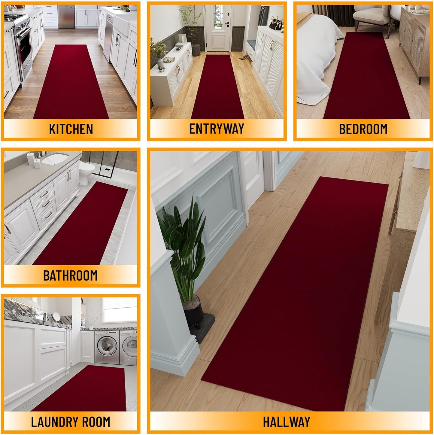 Ottomanson Hallway Runner Rug 1'10" x 12' Non Slip Solid Area Rugs Easy to Clean Laundry Rug Runner Durable & Pet Friendly Floor Carpet Runners for Hallways Entryway Living Room Kitchen, Red