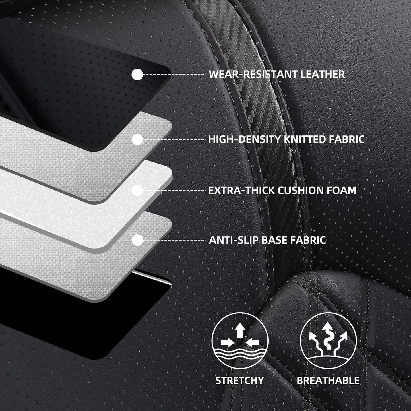 Custom Fit Camry Seat Covers for Toyota Camry LE,SE,SE Nightshade 2018-2024 Full Coverage Waterproof Breathable Leather Car Seat Covers Full Set(Black)