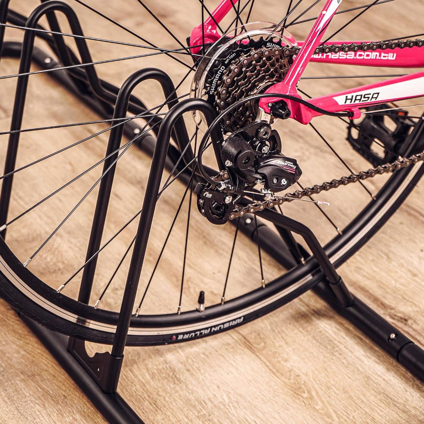 CyclingDeal Bike Rack Floor Parking Bike Stand for up to 6 Bicycles | Indoor, Home & Garage Storage Rack | Stable & Secure Bicycle Stand w/Tire Grooves Up to 29", Holding Plates & Custom Spacing