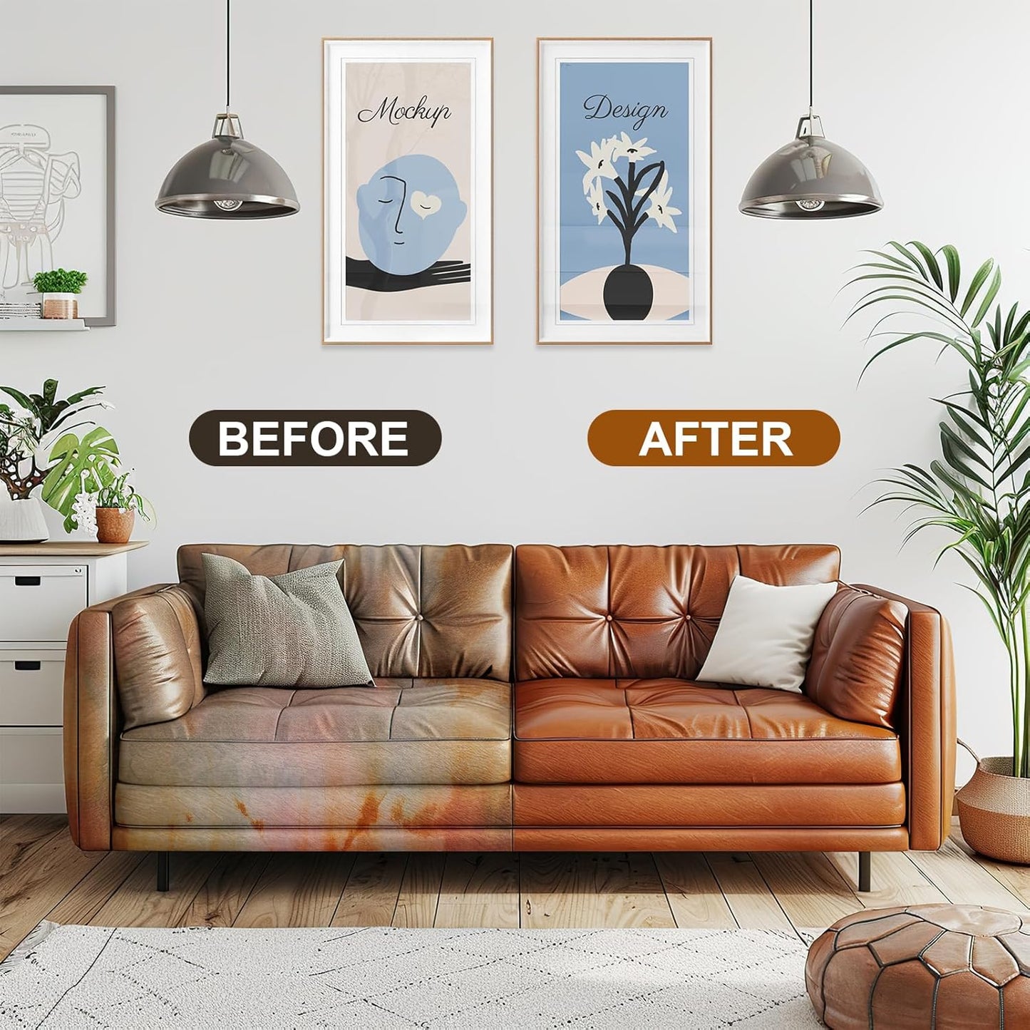 Leather Recoloring Balm Set,Leather Cleaner Restore Conditioner Mink Oil for Leather Repair Kit for Furniture Couches -Revives Repairs Scratches Leather Dye Furniture Polish (Tan)