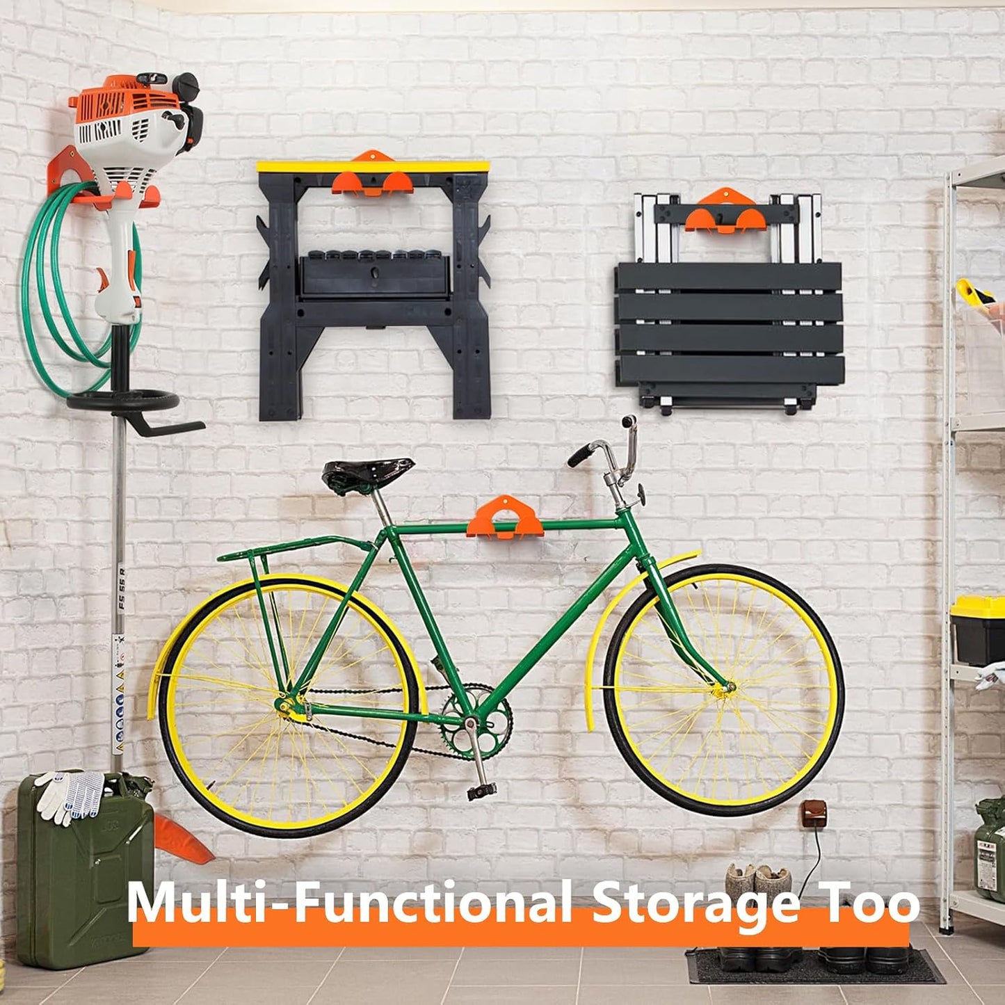 Weed Eater Hanger, Heavy Duty Weedeater Rack Wall Mount, Garage Organization Trimmer Rack for Hedge Trimmer, Garden Tools, Garage, 2 Pack