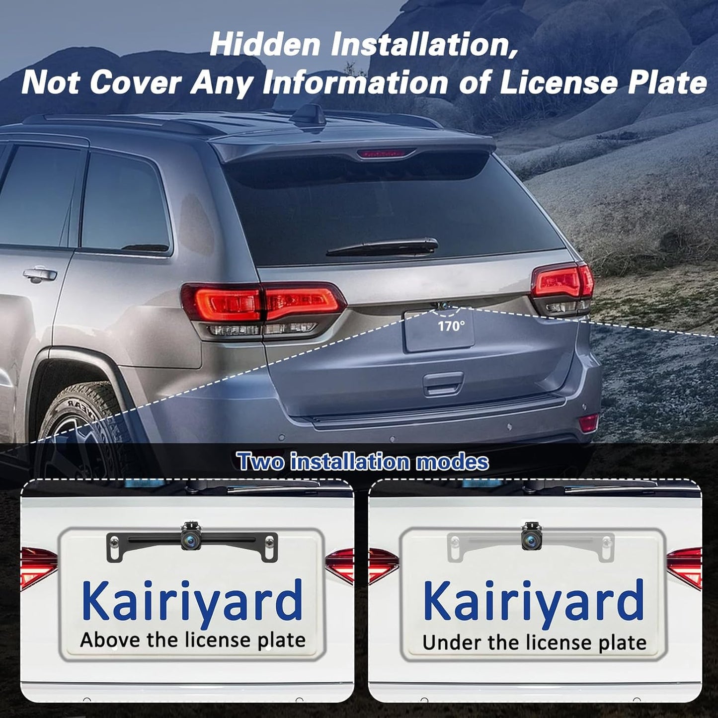 Kairiyard Backup Camera for Car, License Plate Back up Camera 170° Wide View Angel Vehicle Universal Reverse Rear View Camera Systems Waterproof for Cars Trucks Pickup SUVs RVs