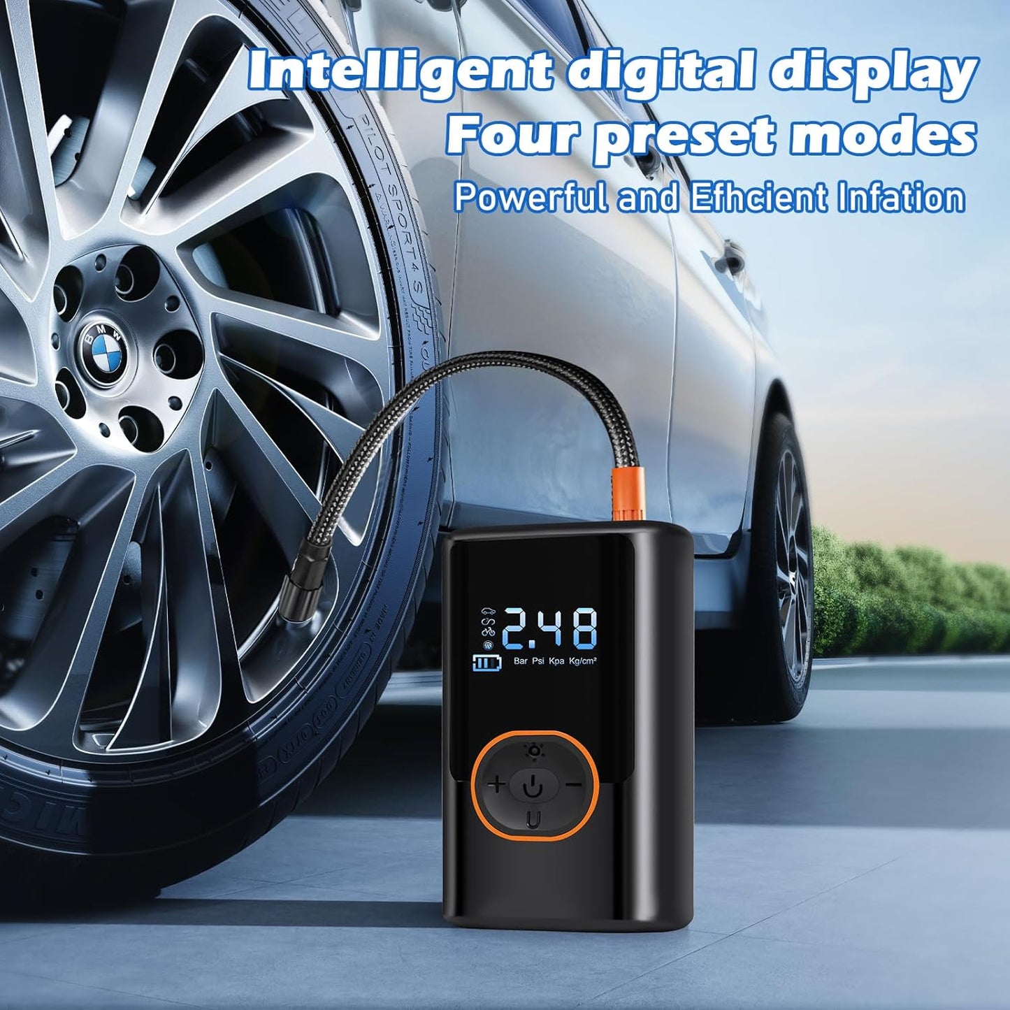 2025 Cordless Tire Inflator w/Digital Gauge 150PSI, Portable Air Pump for Car/Motorcycle/Bike, USB-C Fast Charge & Auto Shut-Off, Travel/Home Emergency Kit