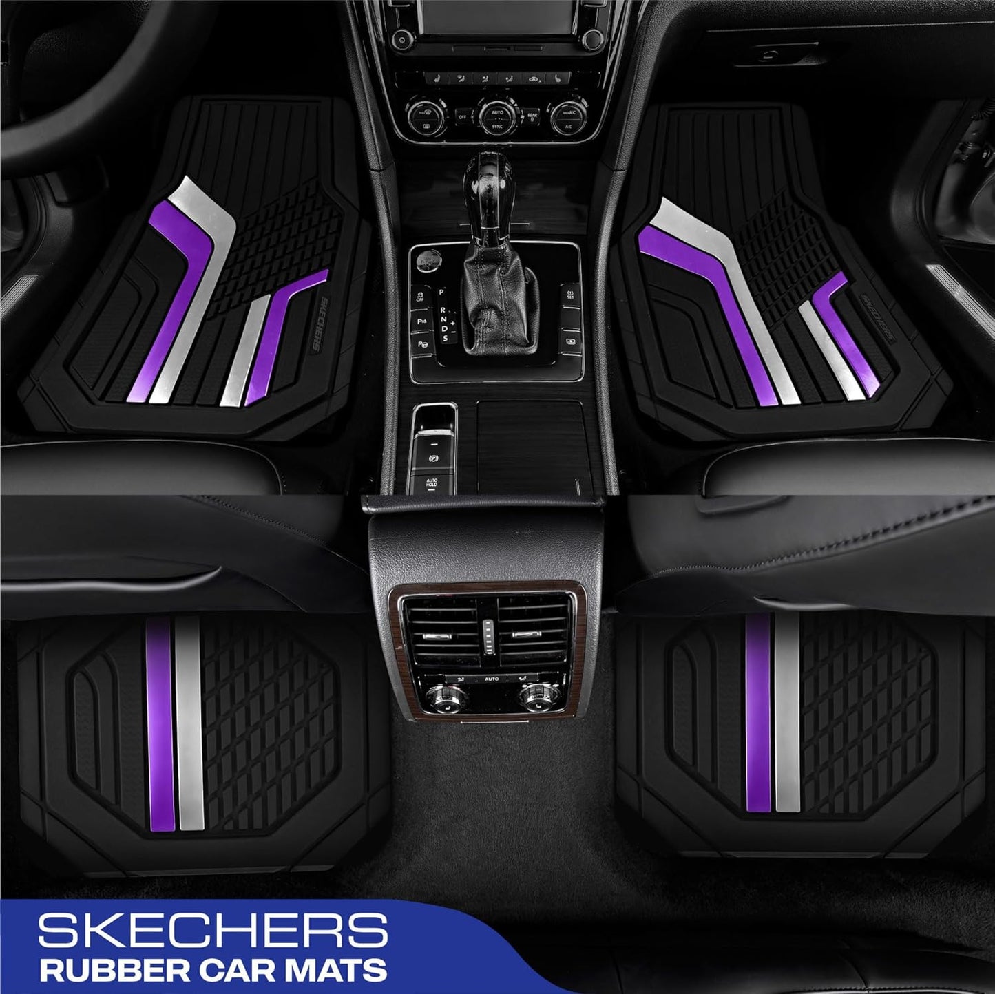 Skechers Heavy Duty Rubber Car Floor Mats,Dual Color Design Floor Mats,All Weather Car Mats,Waterproof Trim to Fit Universal Floor Car Accessories,Automotive Floor Mats for Cars Trucks Suvs,Purple