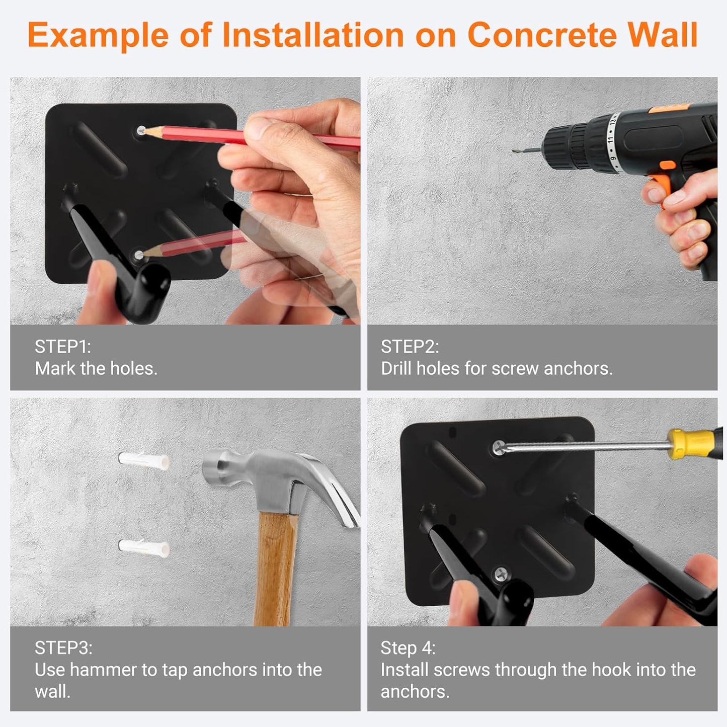 Steel Garage Storage Hooks Wall Tool Organizer, 14 Inch Garage Hook Heavy Duty Utility Storage Hangers Black for Ladders, Chairs, Garden Tools, Set of 4