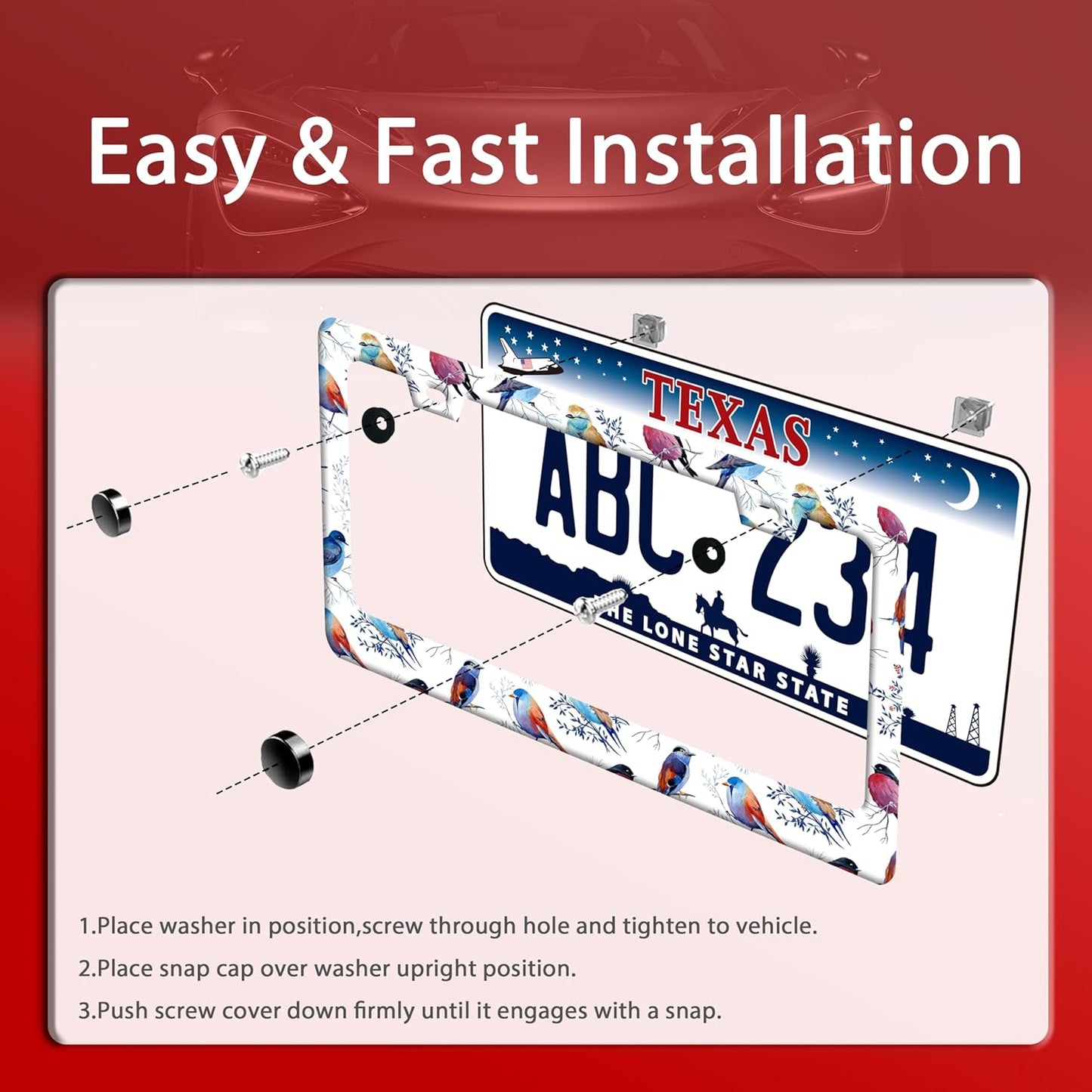 Bird License Plate Frame Funny Parrot Animal License Plate Frames Stainless Steel Accessories Cars Decor with 2 Holes and Screws Reusable Fits Standard Us Ca Vehicles License Plate Holder 12.2 X 6 in