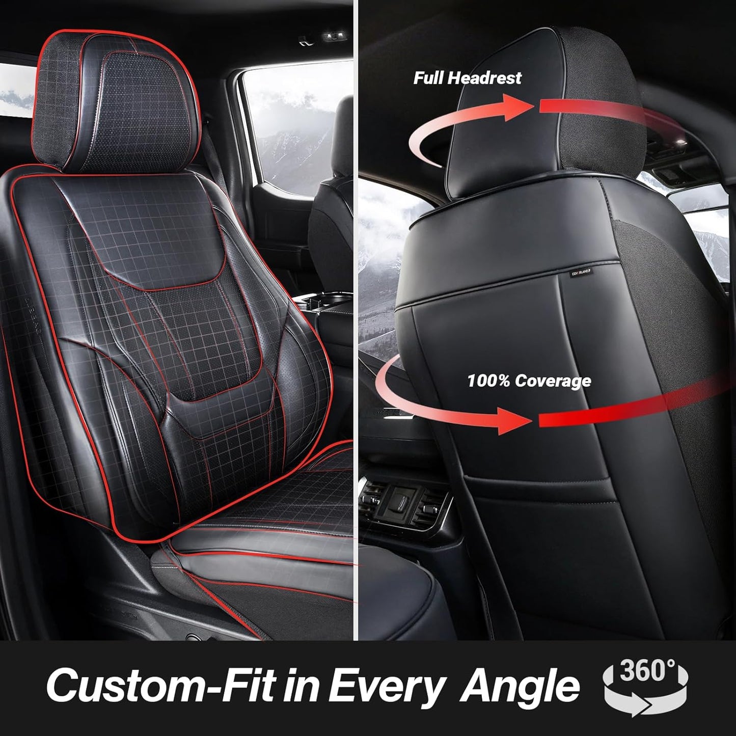 Coverland Custom Car Seat Covers Compatible with 2016-2025 Titan Crew Cab - Premium Leather Non-Slip Memory Foam Waterproof Cover Interior Protector Full Set-Black [See Size Chart-Size X118]