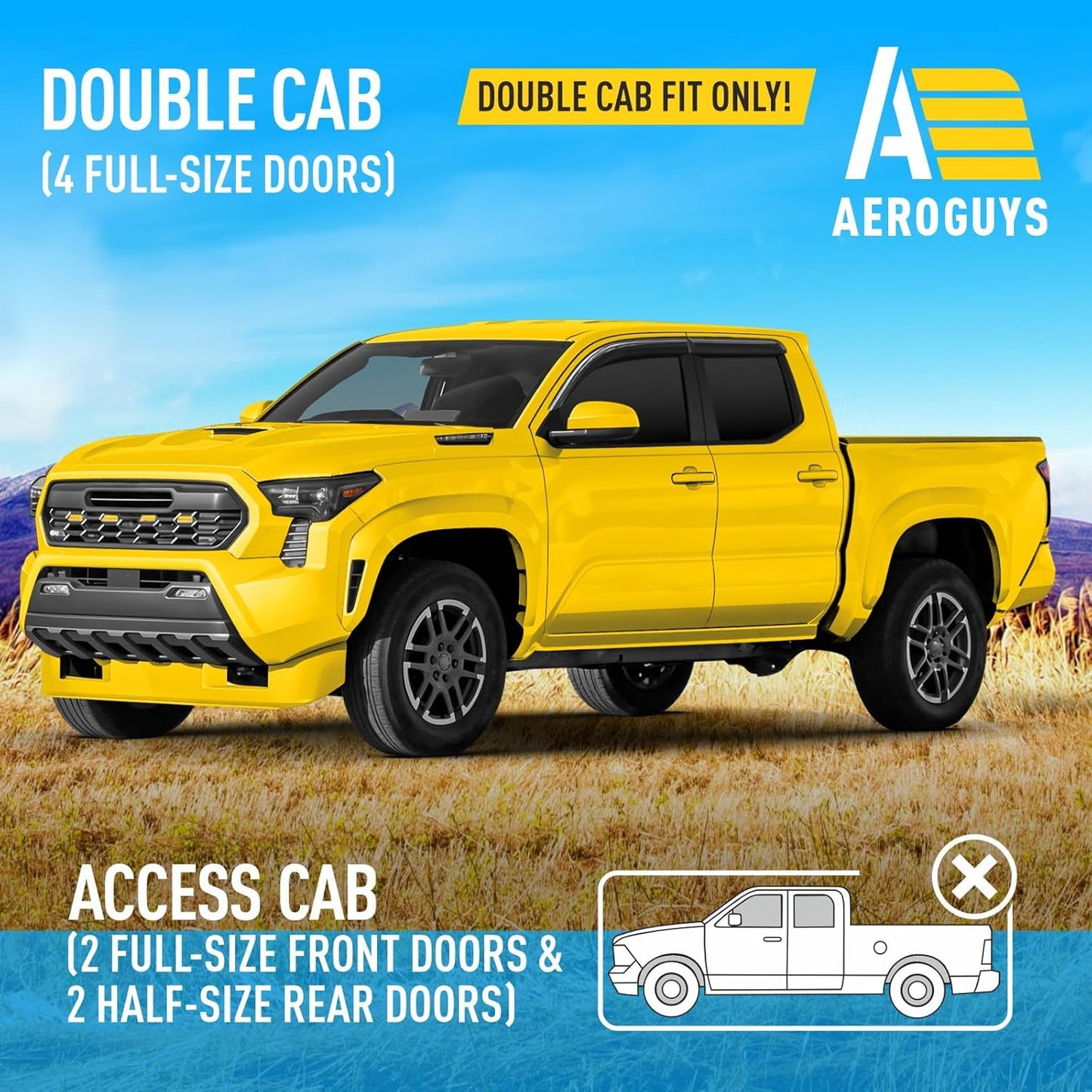 Extra Durable Window Deflectors Tape-On Window Visors Rain Guards Fit for Toyota Tacoma Double Cab 2024-2025, Sun Visors, Wind VentVisors, Window Vent Shades, Exterior Car Accessories - 2 pcs. AG0849
