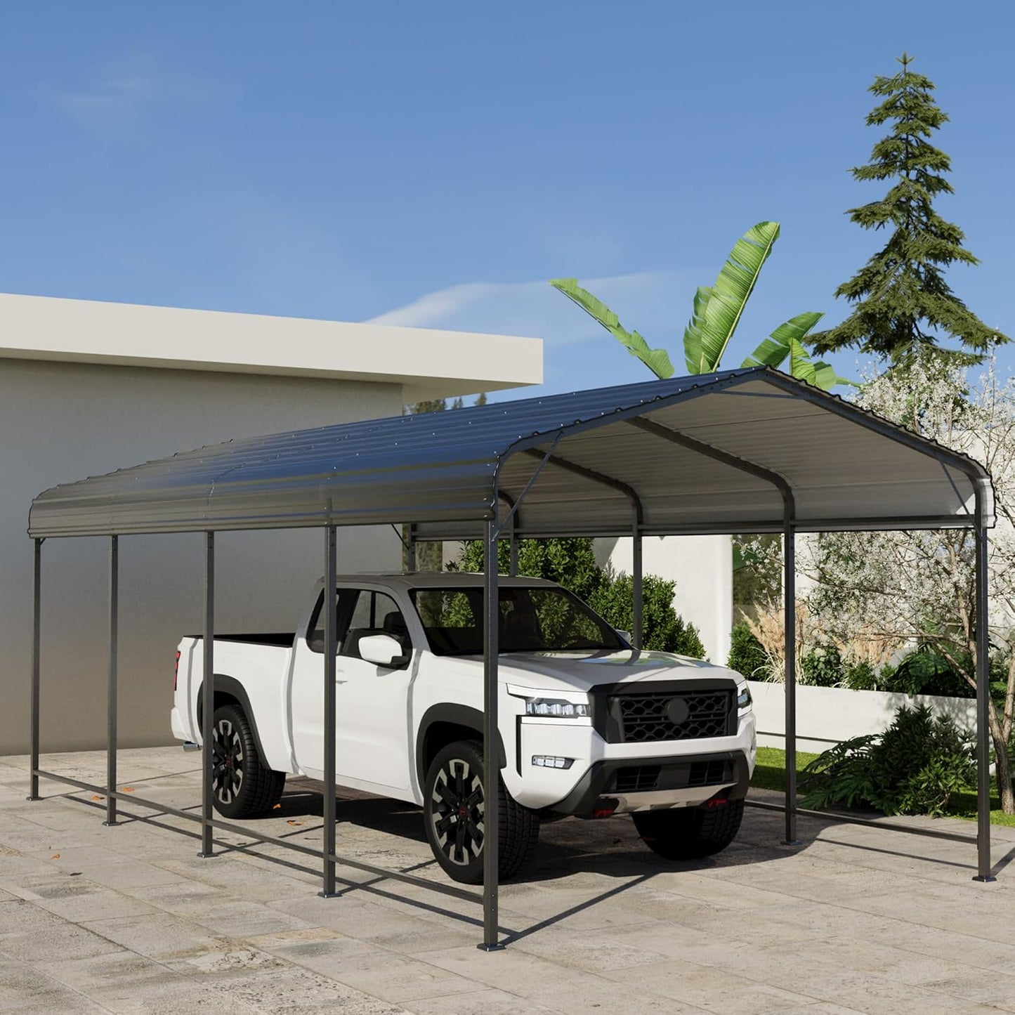SUNBURY 10x20 FT Carport, Heavy Duty Car Port Canopy with Galvanized Steel Roof, Outdoor Garage Car Shelter Shade with Heavier Metal Frame, for Car, Boat, Pickup and Tractors, Grey
