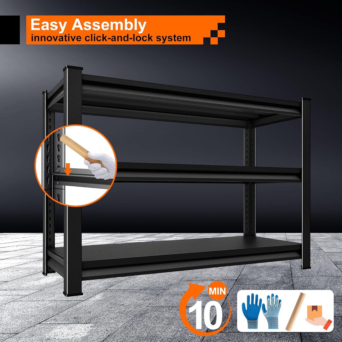 Garage Storage Shelves Heavy Duty, 48”W Shelving Units and Storage Rack, 1650LBS Loads Shelving Units, Adjustable 3-Tier Metal Shelves for Industrial Storage, 48”W×16”D×36”H,Black