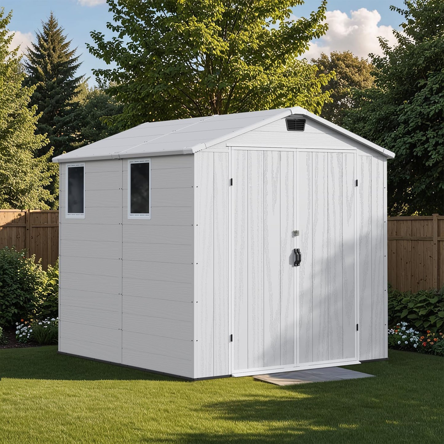 Patiowell 6x8 FT Outdoor Storage Shed with Floor - Resin Tool Shed with Lockable Door & 2 Windows, Easy Assembly for Garden, Backyard, Lawn Equipment, Light Gray