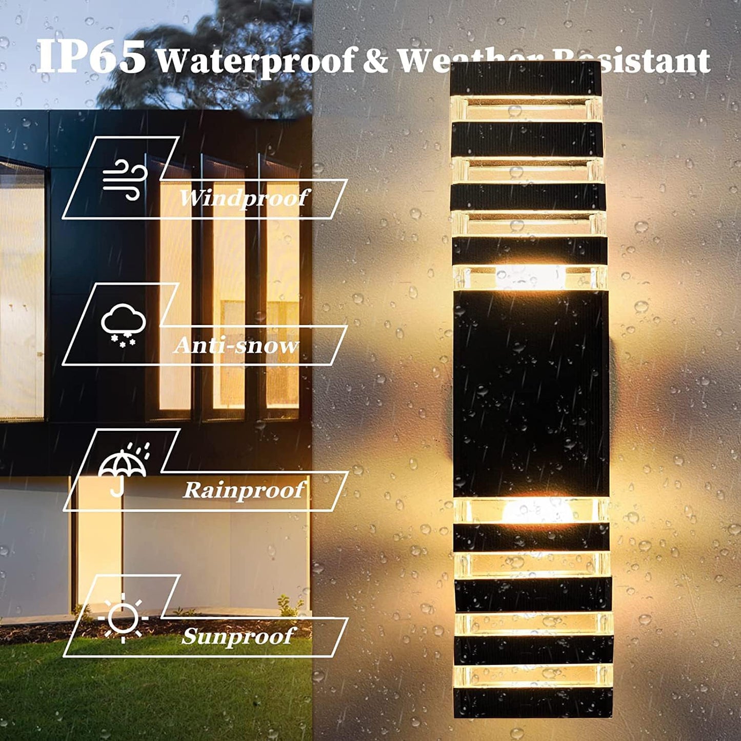 18inch LED Square Up & Down Wall Lights,24W Outdoor Wall Light 4000K Day White Aluminum Body Waterproof IP65 LED Exterior Light Fixtures Wall Mount for House Patio Garage Garden. (4 Pack)