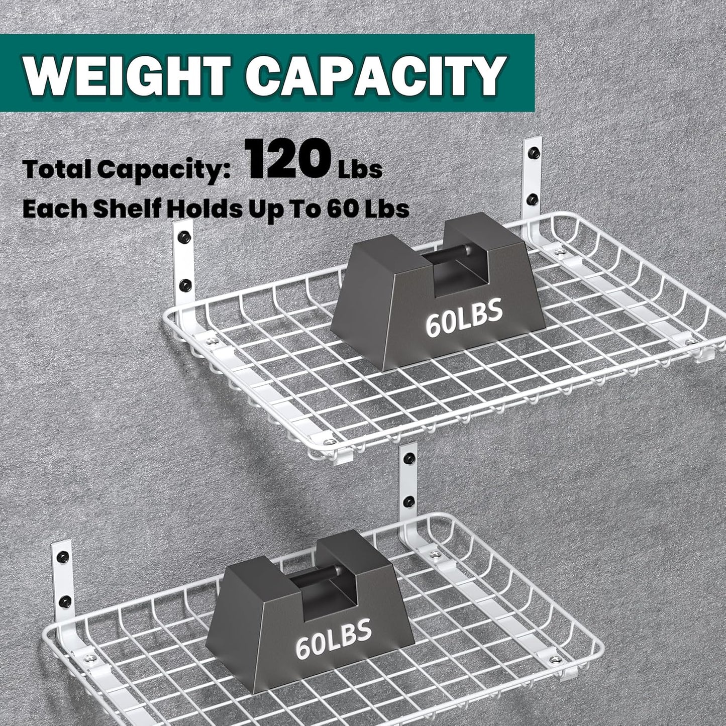 EVERHANGER Garage Wall Shelves 12x18 Inch, Wall Mounted Storage Shelf, Metal Shelf Rack, Heavy-Duty Shelf Organizer 2 Pack, White