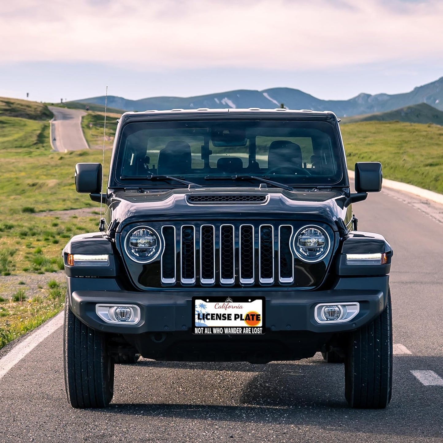 Not All Who Wander are Lost License Plate Frame Mountain Compass Stainless Steel License Plate Holder for Front or Rear Car Tags Funny for Car Decoration with Screws 6.3 X 12.2 in for Women Men