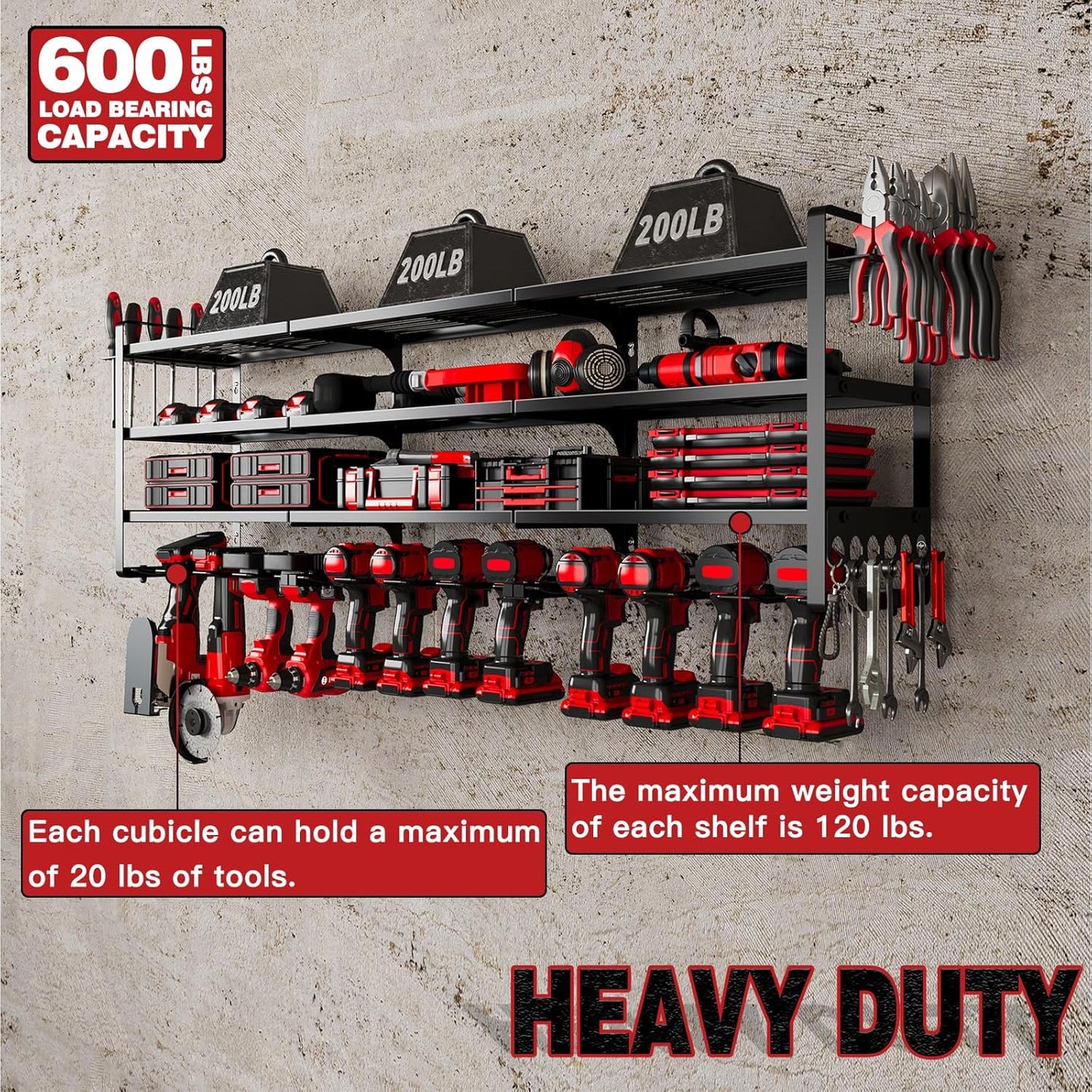 48" Large Power Tools Organizer Wall Mount,12 Drill Holder for Garage, Workshop Heavy Duty Storage Rack