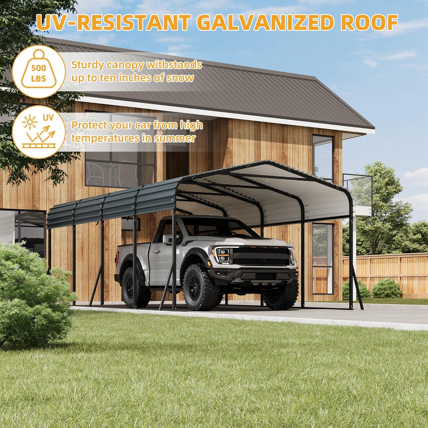 12x20 Ft Carport, Metal Carport with Galvanized Steel Roof and Reinforced Base, Heavy Duty Garage Car Shelter Shade, Outdoor Car Port Canopy for SUV, Truck, Boats