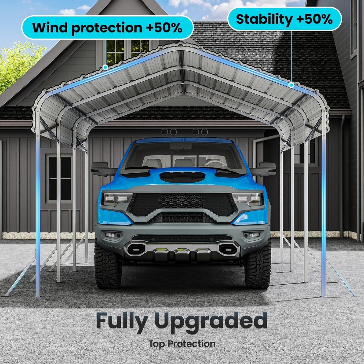 10x15 Carport, Heavy Duty Metal Car Port, All-Weather Protection, Easy Assembly for Cars, Trucks, Boats, Tractors, and Outdoor Storage