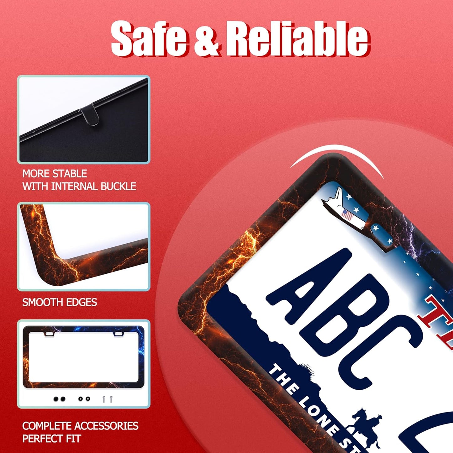 Red and Blue Lightning License Plate Frame Funny License Plate Frames Stainless Steel Accessories Cars Decor with 2 Holes and Screws Fits Standard Us Ca Vehicles License Plate Holder 12.2 X 6 Inch