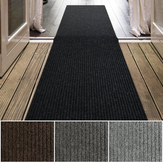 iCustomRug Spartan Weather Warrior Indoor/Outdoor Utility Ribbed Carpet Runner with Non-Slip Thermoplastic Rubber Backing, 4ft X 56ft in Black