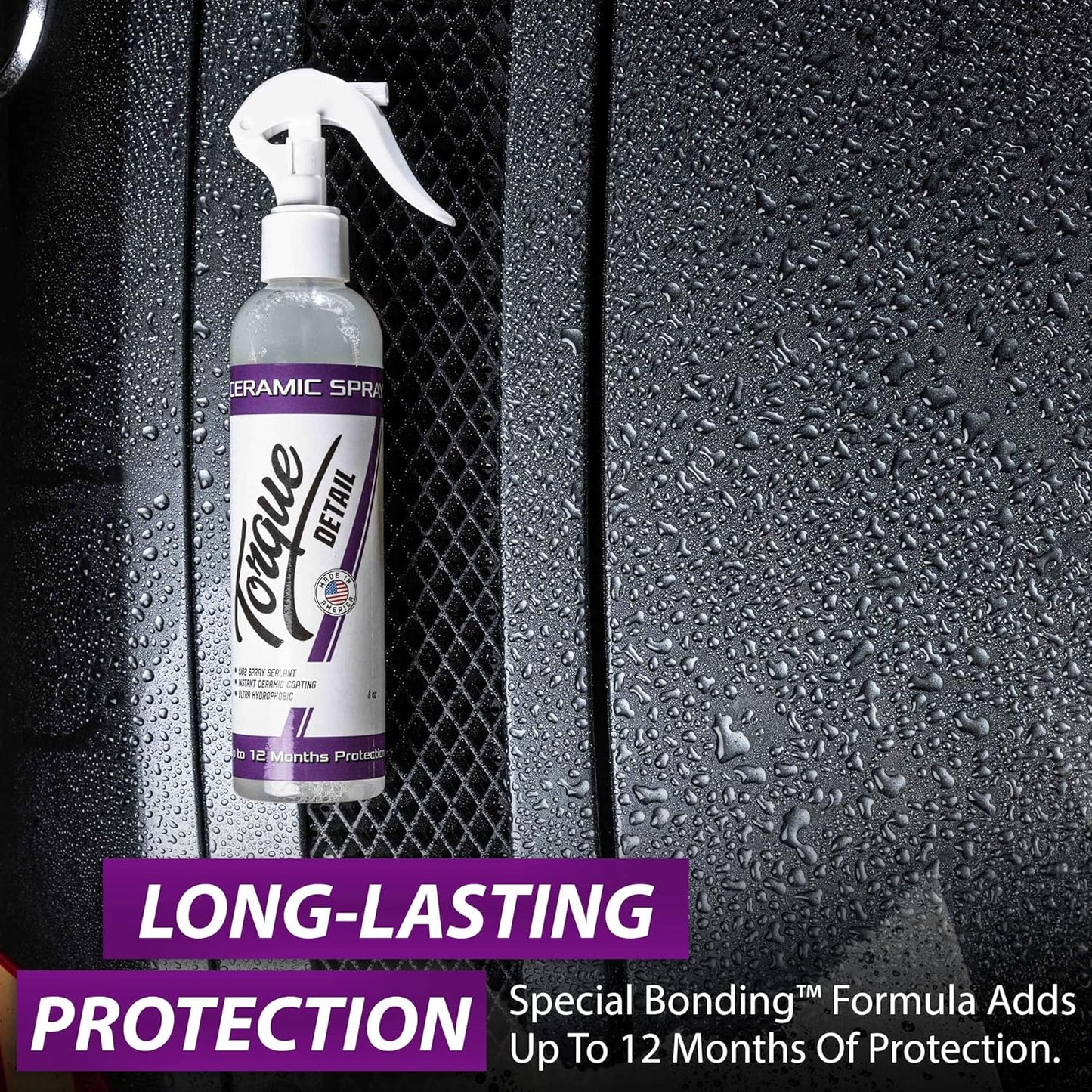 Torque Detail Ceramic Spray - Easy to Apply, Ceramic Coating Spray - Proprietary Silica Formula (Nano SiO2) Seals & Shields Car’s Clear Coat - Hydrophobic Protection & High-Gloss Shine (2-Pack 8 oz)