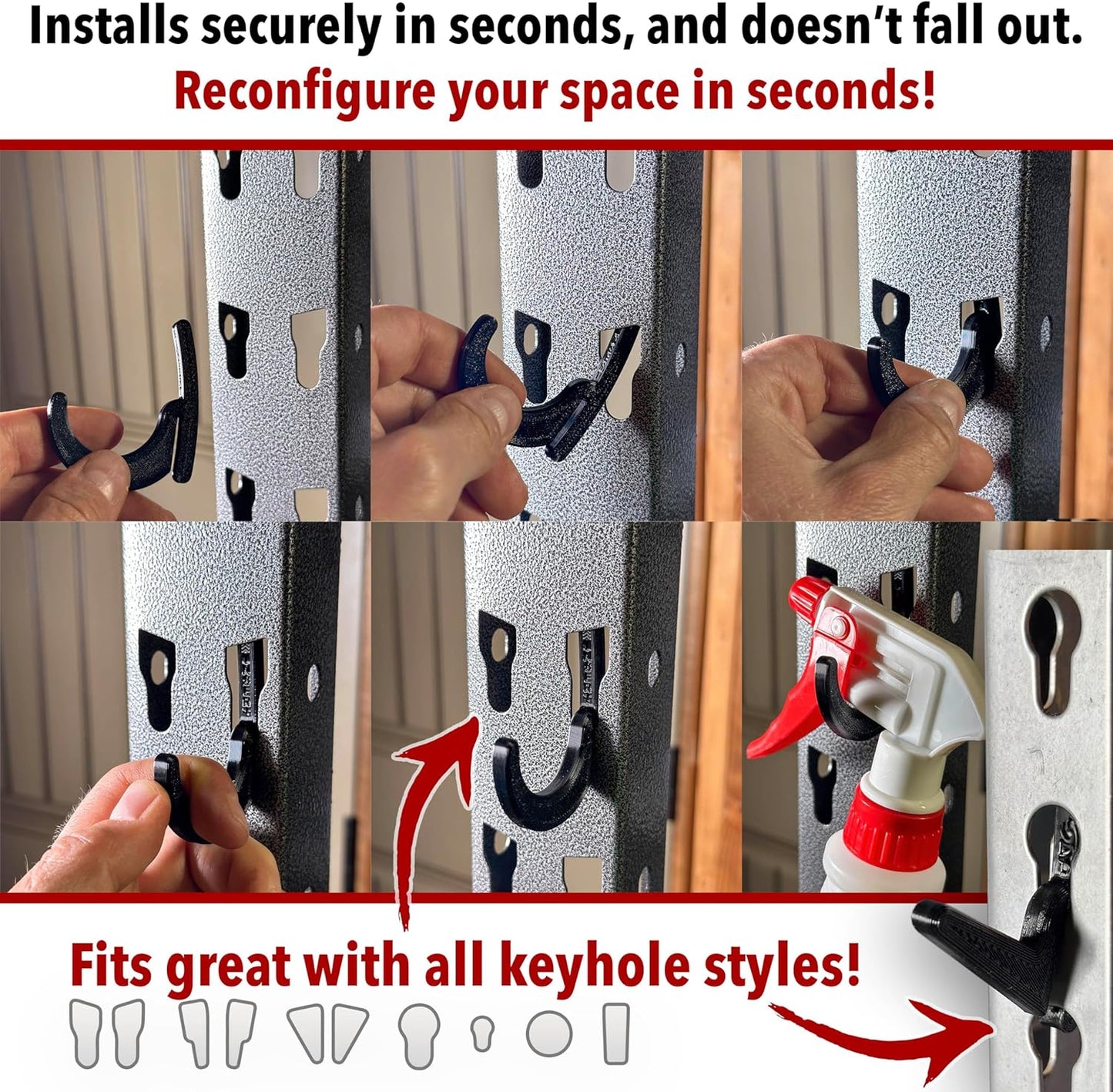 BearClaw Universal Hooks for Garage Shelving and Industrial Storage Racks with Keyhole Slots, L-Hooks Assortment, UV-Resistant, Up to 40 lbs Load