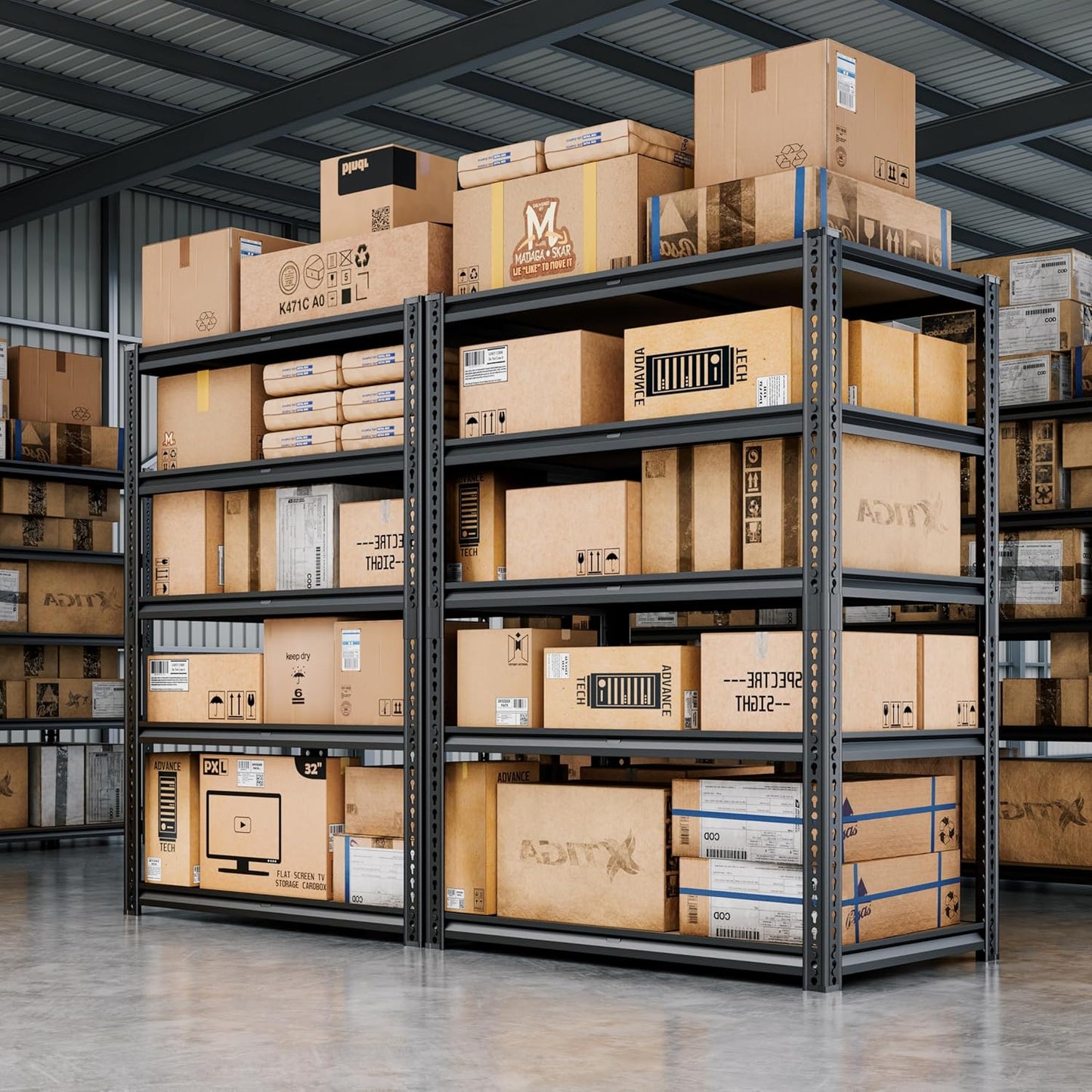 72"H Storage Shelves heavy duty, 2000LBS Garage Shelving, 5 Tier Metal Shelving Unit Adjustable Garage Shelves Utility Rack Shelf for Storage Warehouse Pantry Closet,35.6" W × 16" D × 72" H, Black