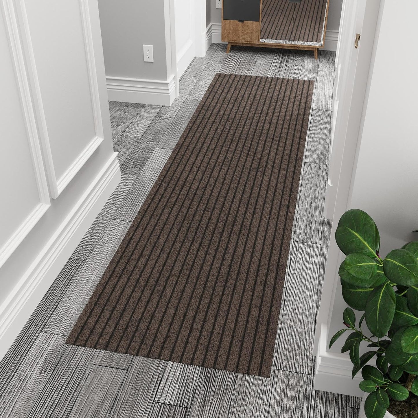 Ottomanson 2'7" x 6' Hallway Runner with Scraper Pile - Extra Durable Non-Slip Rug Mat for Indoor & Outdoor Use - Ideal for Kitchen, Entryway & Garage - High-Traffic Carpet, Brown