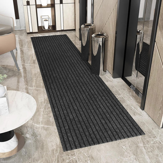 Ottomanson 2' x 11' Hallway Runner with Scraper Pile Extra Durable Non-Slip Rug Mat for Indoor & Outdoor Use - Ideal for Kitchen, Entryway, Patio & Garage - High-Traffic Carpet, Black