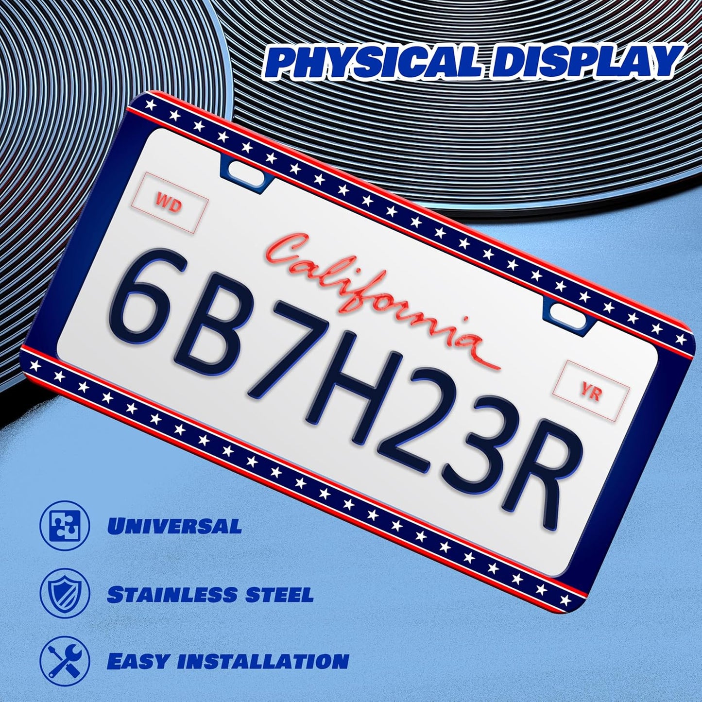 American Flag License Plate Frame United States Flag License Plate Frames Personalise Stainless Steel Funny Design Compatible with Standard License Plate Holder for USA Canada 6 X 12 Inch with Screws