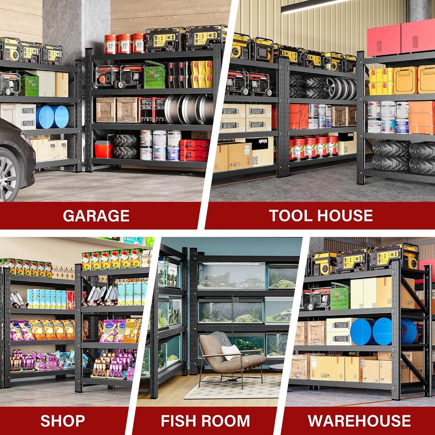 48" Wide Heavy Duty Garage Shelving Units,3000LBS 24 Deep Storage Shelves,Metal Garage Shelves,Large Storage Rack,Steel Shelf,Industrial Shelving for Shop,Warehouse,Basement,48" W x 24" D x 70" H